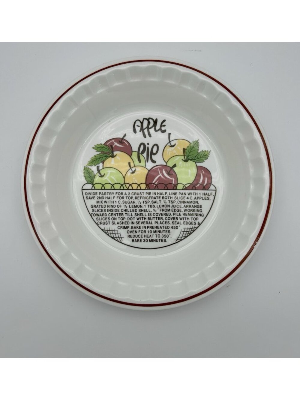 Vintage Hankook Apple Pie Recipe Ceramic Baking Dish-10.5"-Made in Indonesia